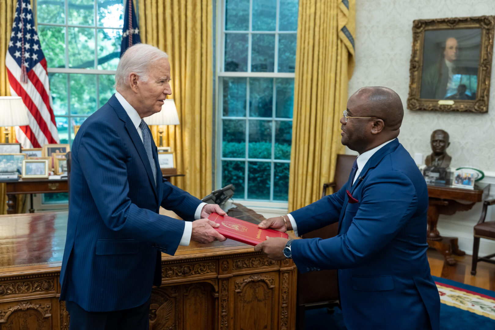 President Joe Biden participates in a photo line during an ambassador credentialing ceremony, Friday, June 30, 2023, in the Oval Office of the White House. (Official White House Photo by Adam Schultz)